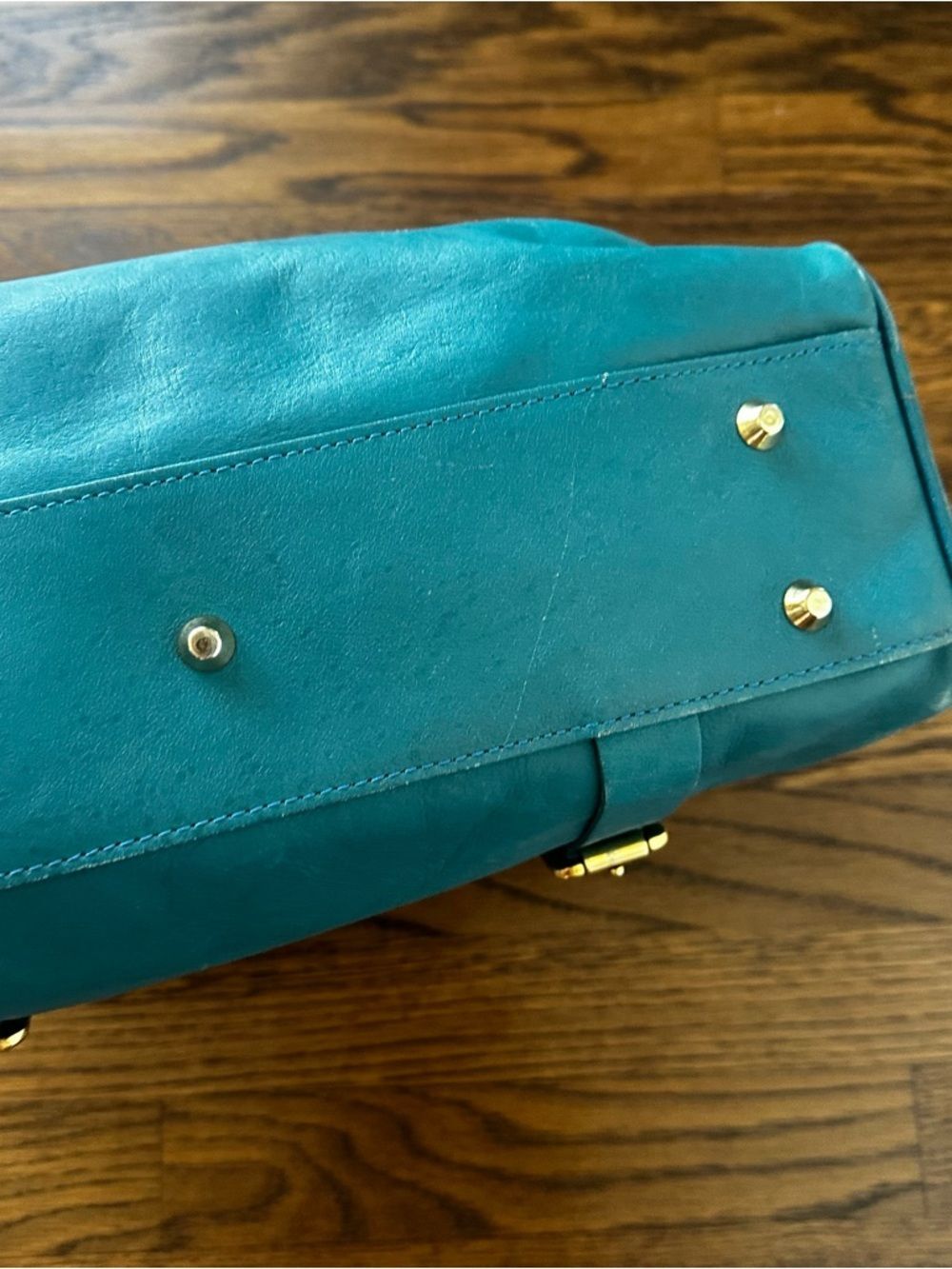 Valentina Italy Teal Leather Satchel Gold-Plated Accents | Made in Italy Bag - Picture 11 of 16